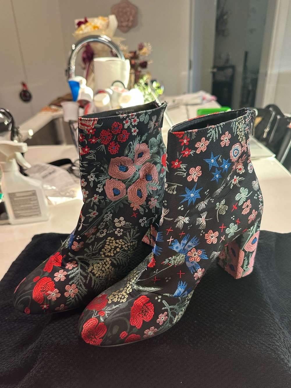 Floral Embroidered Ankle Boots - Metaphor Women's 11